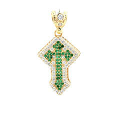 Pendant CZ-Iced Shield Angular Green Cross 41.5 10K
