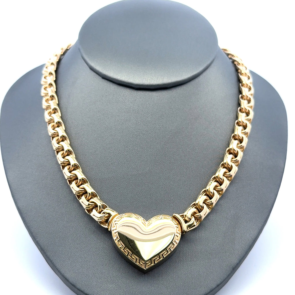 Necklaces Chino Link With Heart Lock 8mm 16" 14K