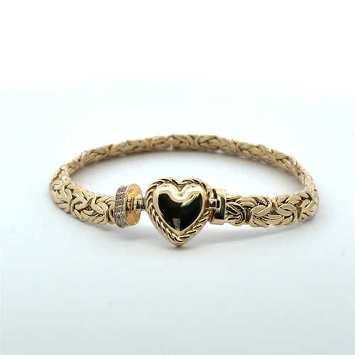 Bracelet Byzantine with Heart Lock 6.5mm 7" 10K