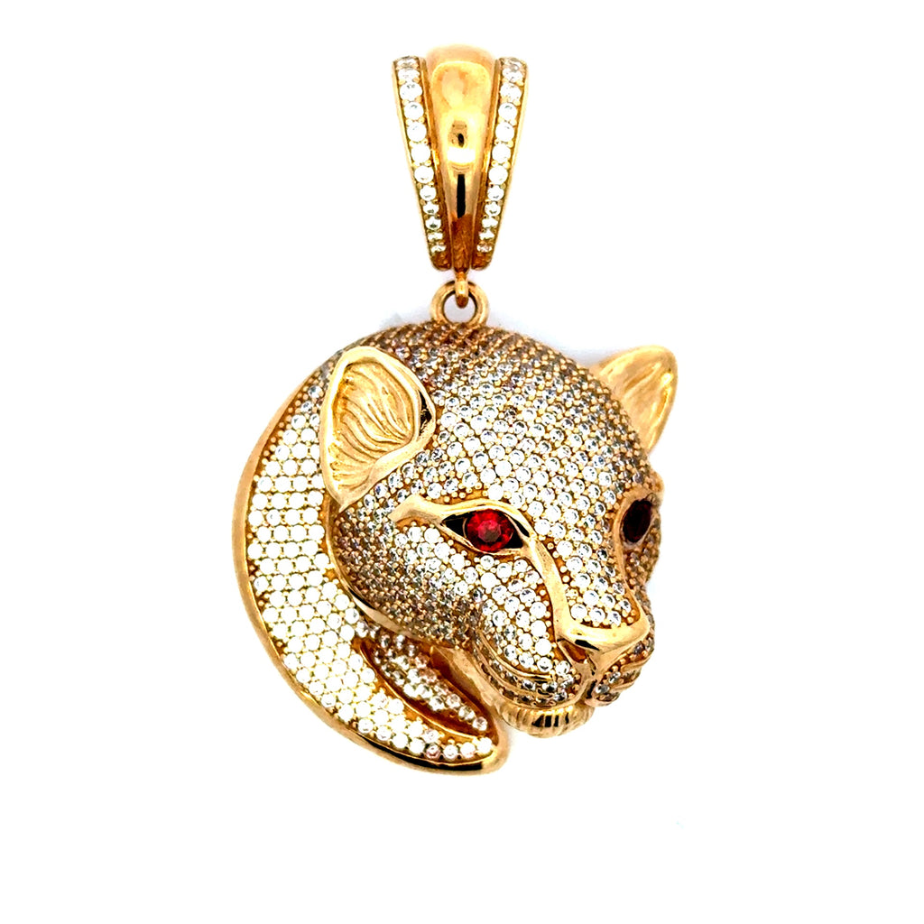 Pendant Red-Eyed CZ-Iced Panther’s Head 53 10K