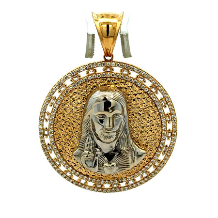 Pendant Two-Tone Openwork Medallion with CZ & Halo Jesus Face 54 14K