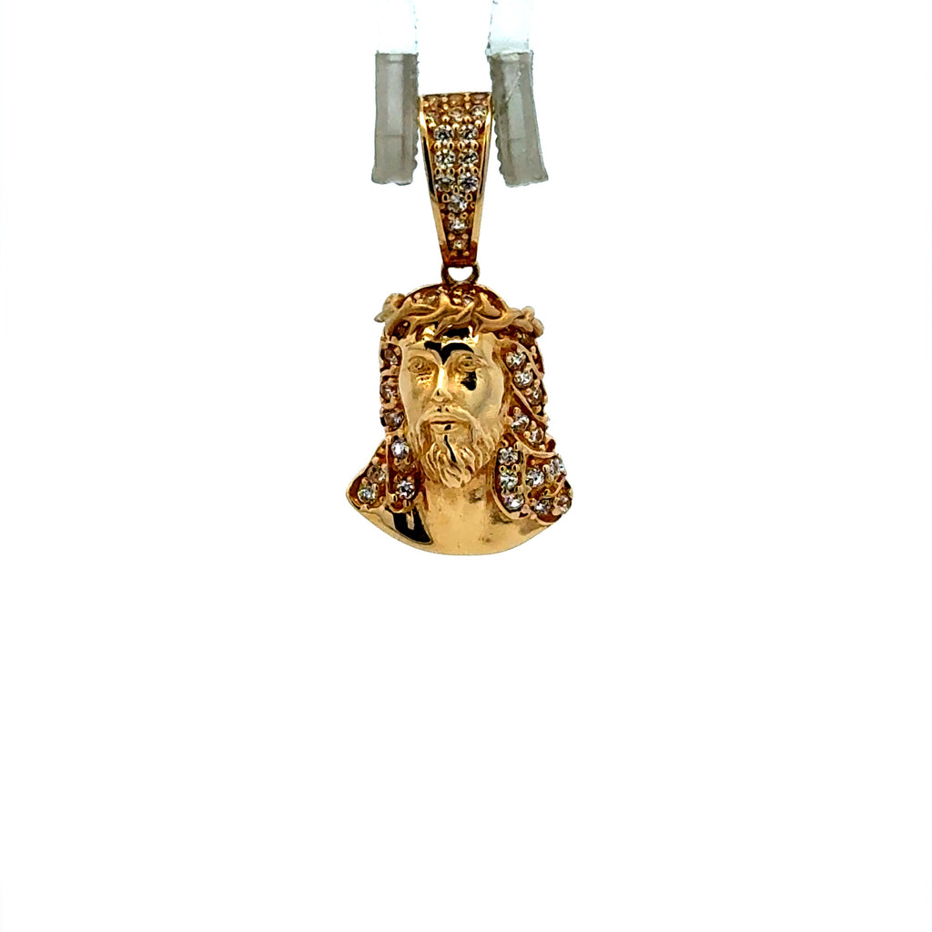 Pendant Jesus Face with Crown of Thorns & CZ 25 14K