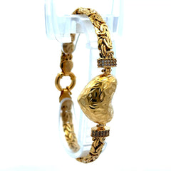 Bracelet Byzantine with Rough Textured Heart 6.5mm 7.5" 14K