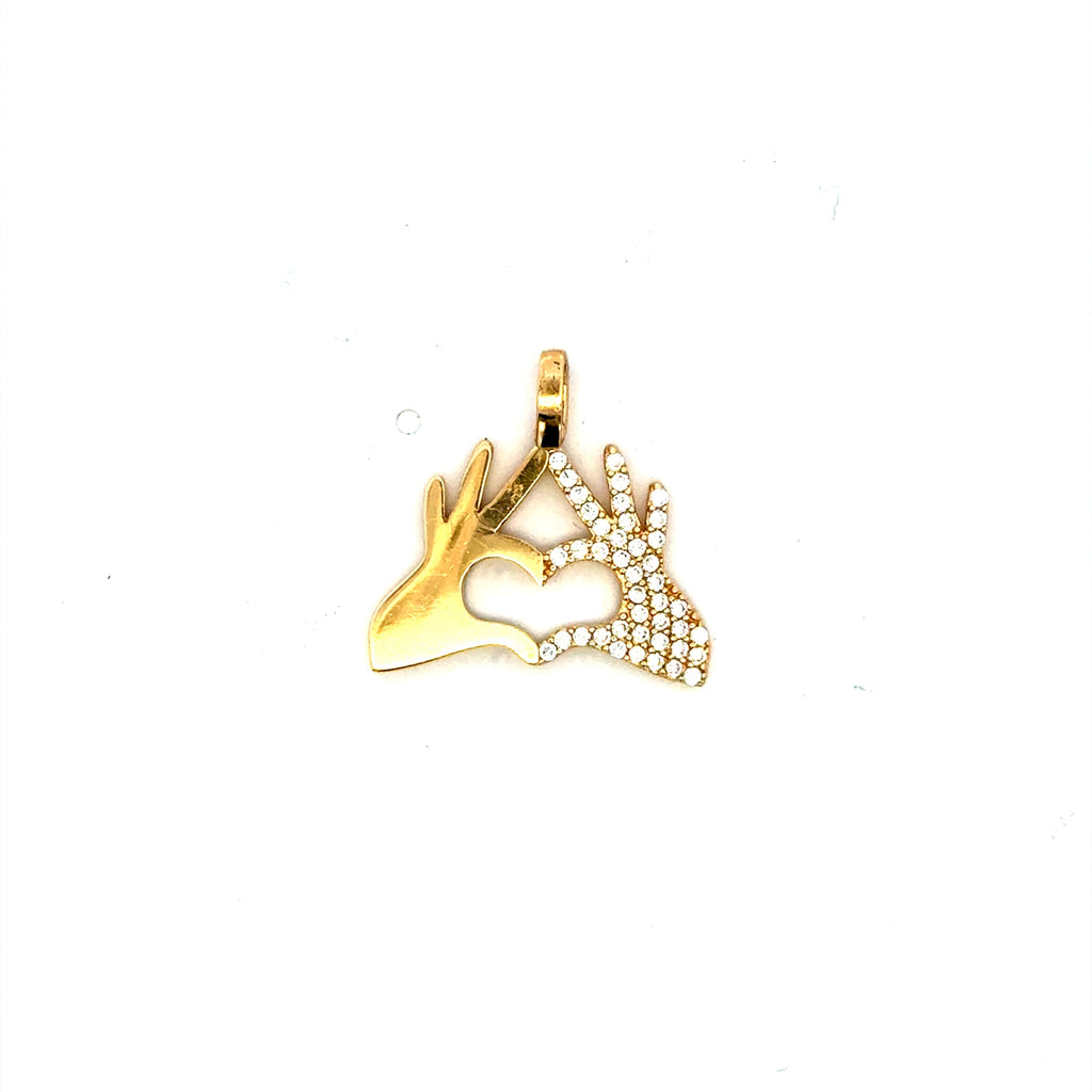 Pendant Hands in a Heart sign & CZ 20 14K