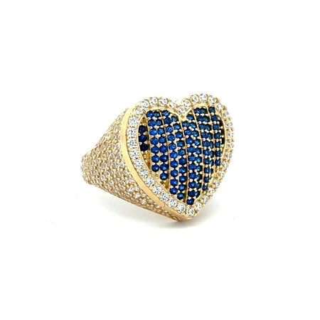 Ring CZ-Iced Big Blue Puff Heart 7.5 3mm 10K