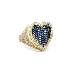 Ring CZ-Iced Big Blue Puff Heart 7 3mm 10K