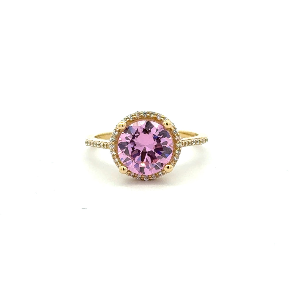 Ring Women Rose Round Stone and CZ 7 1.5mm 10K