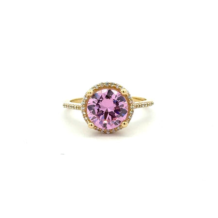 Ring Women Rose Round Stone and CZ 7 1.5mm 10K