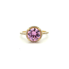 Ring Women Rose Round Stone and CZ 7 1.5mm 10K