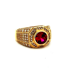 Ring Men's Big Central Stone & CZ Accents 10 4.5mm 14K