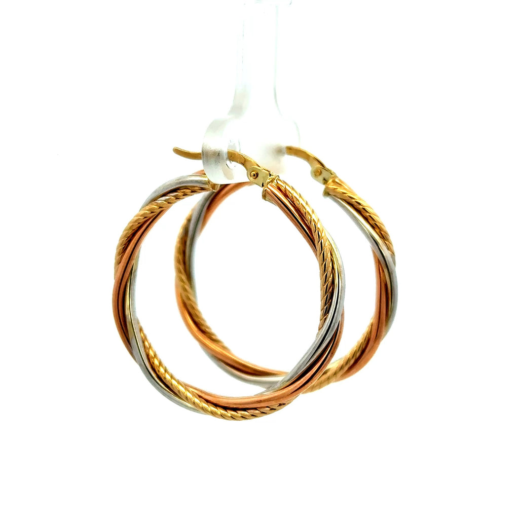 Earrings Twisted Textured Hoops 32.5 3.5mm 14K
