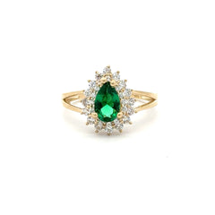 Ring Floral Women Green Teardrop Stone 6.5 1.5mm 10K