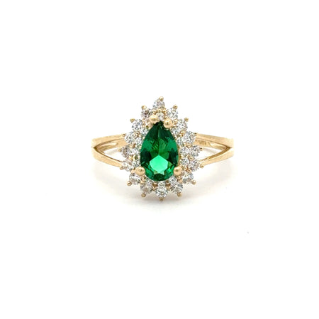 Ring Floral Women Green Teardrop Stone 6.5 1.5mm 10K