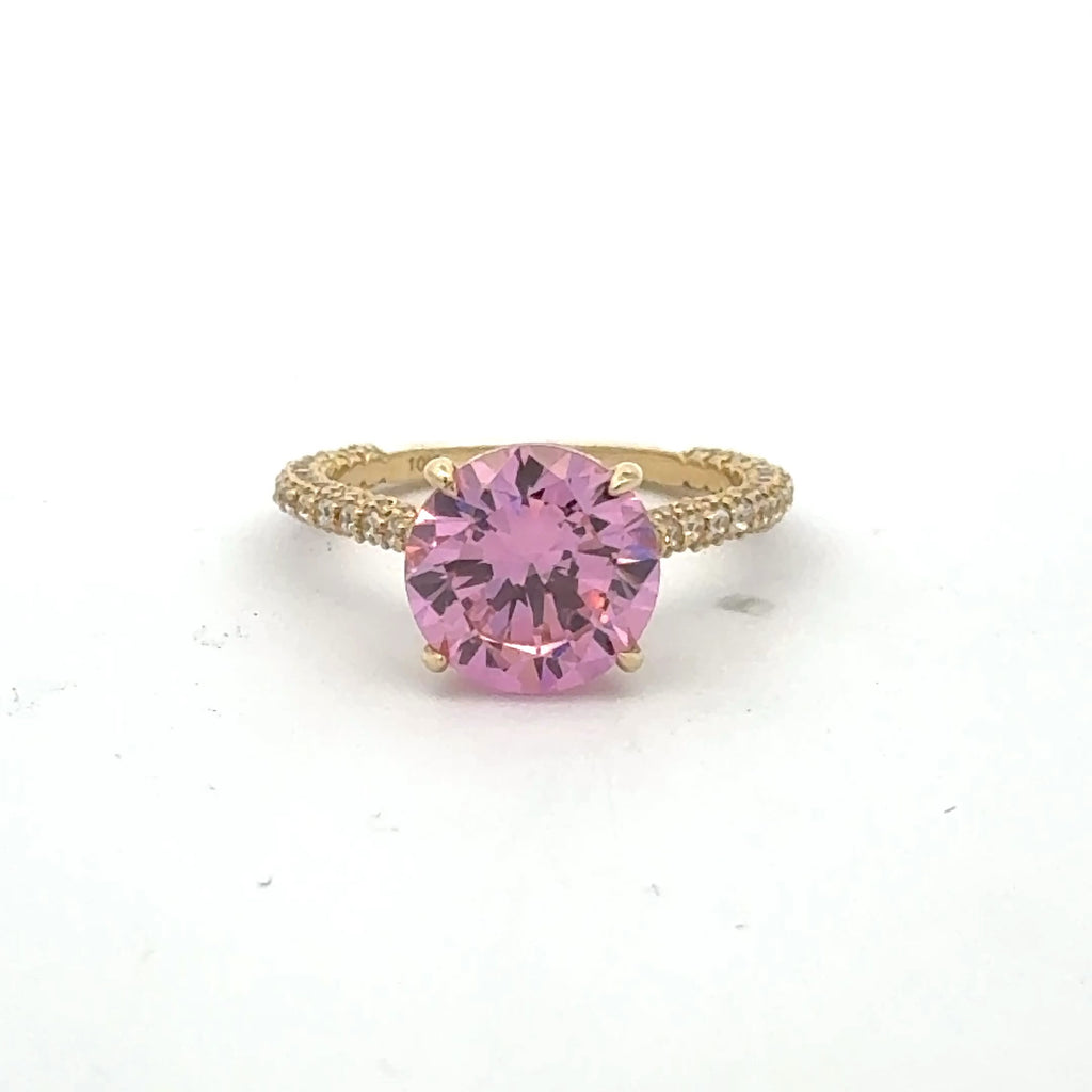 Ring Women CZ-Iced Band Rose Round Stone 6.5 1.5mm 10K