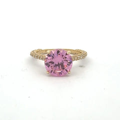 Ring Women CZ-Iced Band Rose Round Stone 6.5 1.5mm 10K