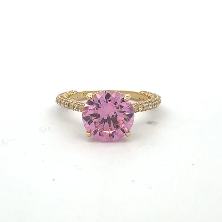 Ring Women CZ-Iced Band Rose Round Stone 6.5 1.5mm 10K