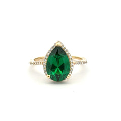 Ring Women Green Teardrop Stone and CZ 7 1mm 10K