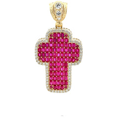 Pendant CZ-Iced Big Pink Cross 55 10K