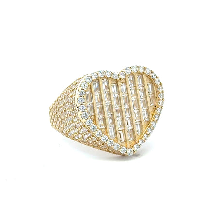 Ring CZ-Iced with Baguette Stones in Big Heart 9.5 3.5mm 10K