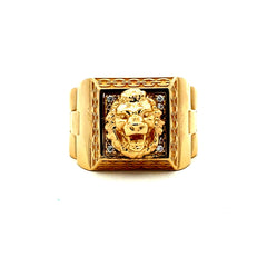 Ring Roaring Lion Head & CZ 11.5 6mm 14K