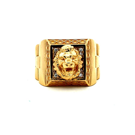 Ring Roaring Lion Head & CZ 11.5 6mm 14K