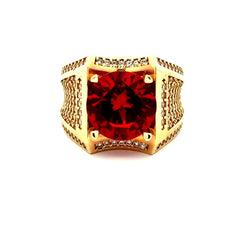 Ring Men's Big Central Stone & CZ Accents 10 4mm 14K
