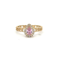 Ring Link Band Rose Teardrop Stone and CZ 7 2.5mm 10K