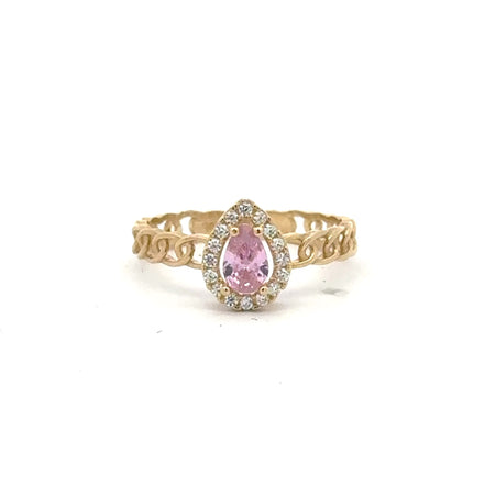 Ring Link Band Rose Teardrop Stone and CZ 7 2.5mm 10K