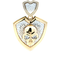 Pendant Crystal Clear-Eyed Skull on Hard Textured Two-Tone Shield 64 10K