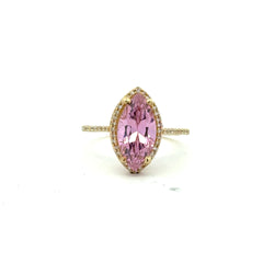 Ring Women Rose Cat Eye Stone and CZ 6.5 1mm 10K