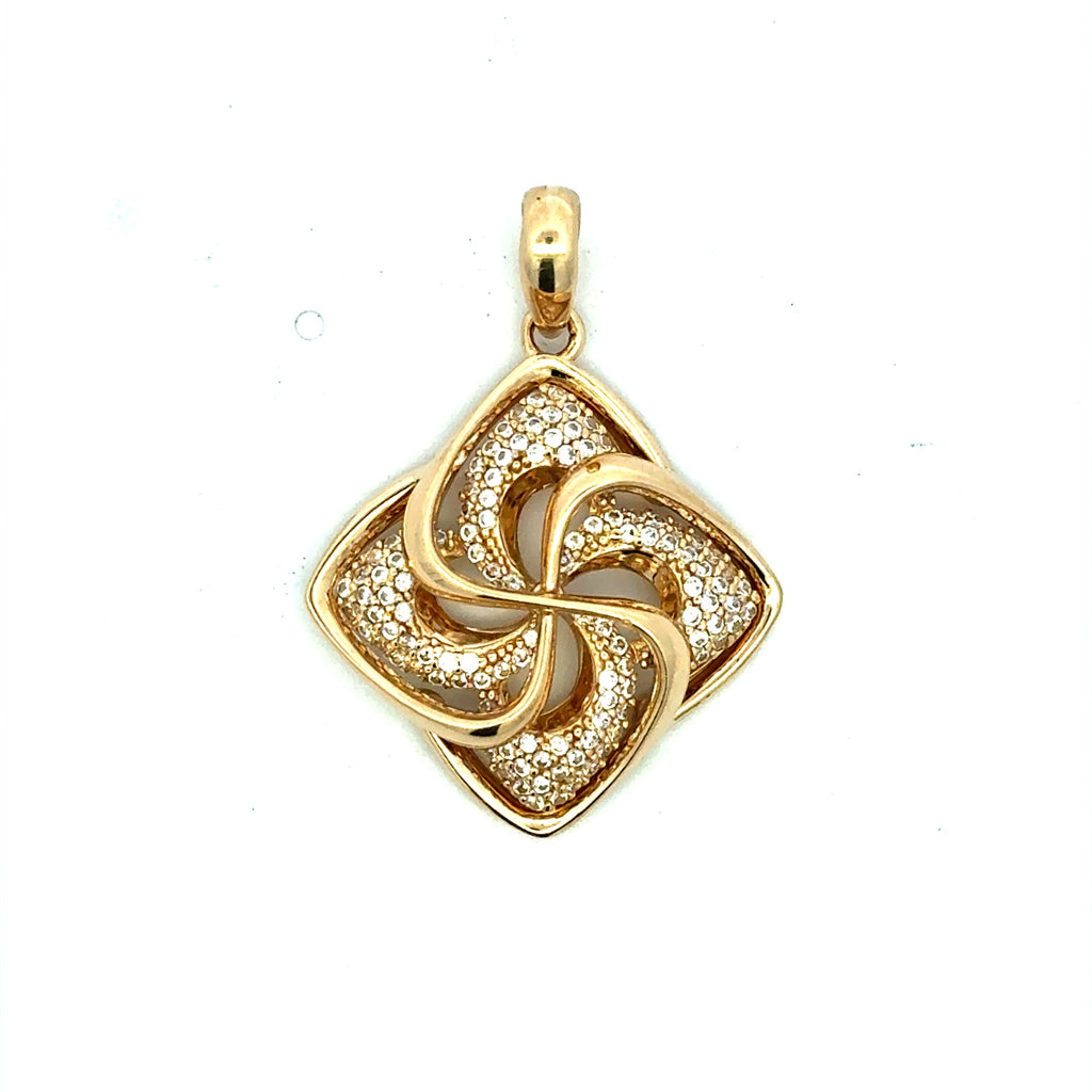 Pendant Swirl Square with CZ 34 10K