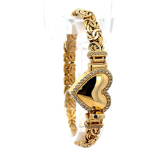 Bracelet Byzantine with CZ-Edged Heart Lock 7mm 7" 10K