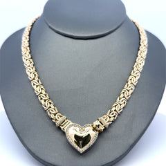 Necklaces Byzantine with CZ-Edged Heart Lock 7mm 18.5" 10K