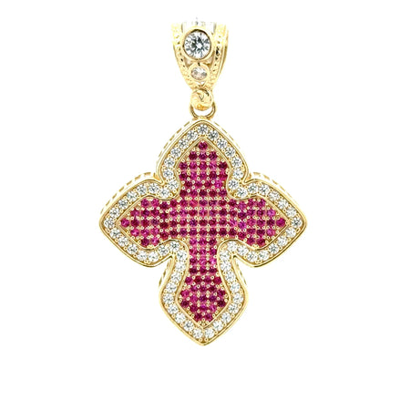 Pendant CZ-Iced Big Trefoil Pink Cross 49 10K