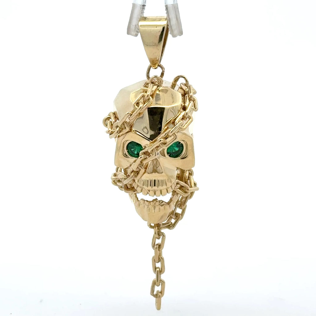 Pendant Green-Eyed Chained Skull 46 10K