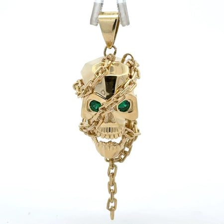 Pendant Green-Eyed Chained Skull 46 10K
