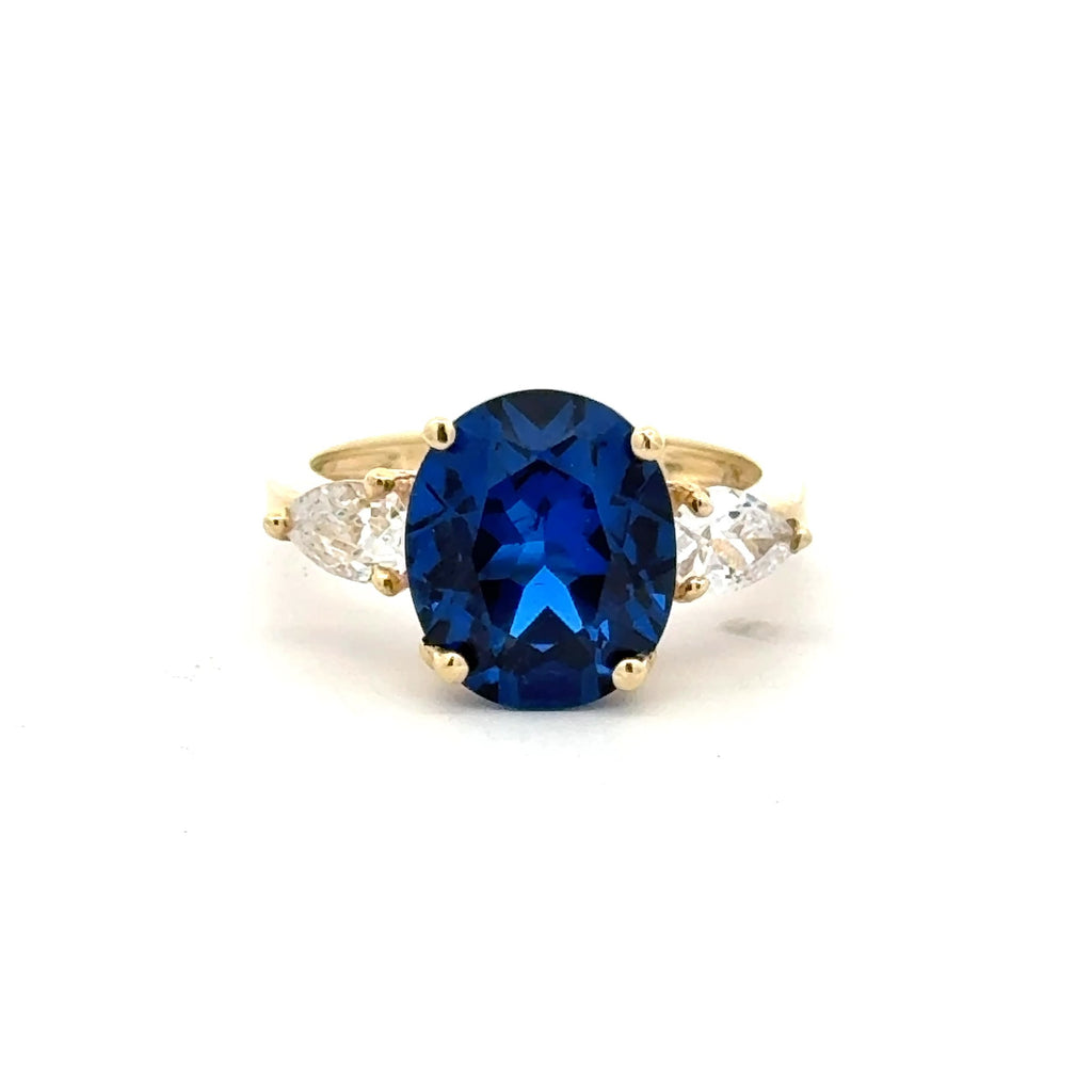 Ring Women Trio Royal Blue Oval Stone 7 2.5mm 10K
