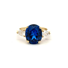 Ring Women Trio Royal Blue Oval Stone 7 2.5mm 10K
