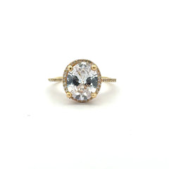 Ring Women Oval Stone and CZ 7 1mm 10K