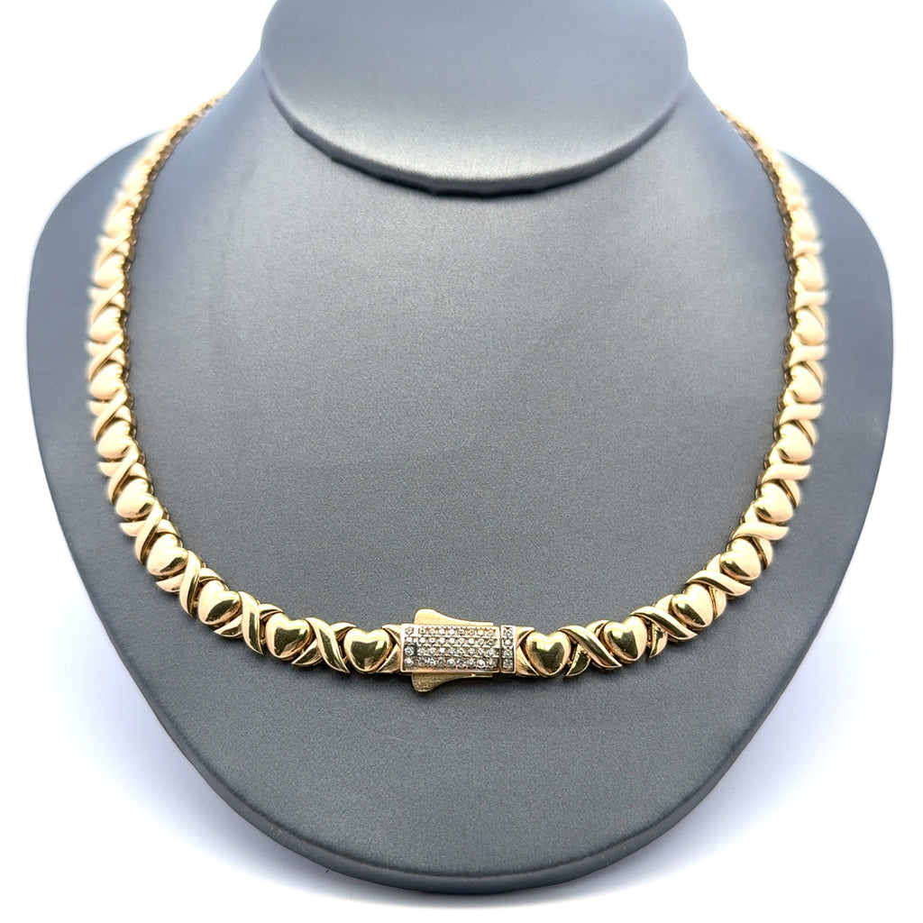 Necklaces Heart&X with CZ-Iced Sleek Lock 6.5mm 17" 14K