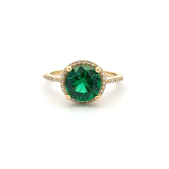 Ring Women Green Round Stone and CZ 7 1.5mm 10K