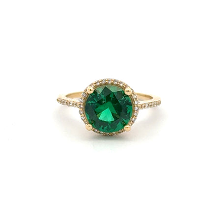 Ring Women Green Round Stone and CZ 7 1.5mm 10K