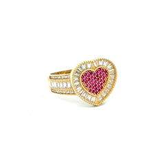 Ring CZ-Iced with Multistone Pink Heart 7 3mm 10K