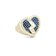 Ring CZ-Iced Big Blue Broken Heart 7 3mm 10K