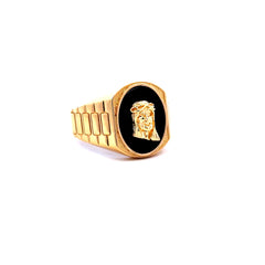 Ring Face of Jesus on Onyx 12.5 5mm 14K