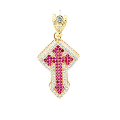 Pendant CZ-Iced Shield Angular Pink Cross 41.5 10K