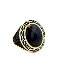 Ring Men's Big Central Stone & CZ Accents 9 5mm 14K