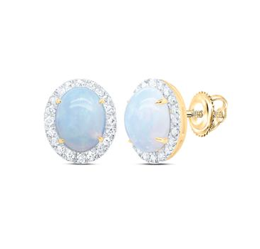 10kt Yellow Gold Womens3/8CTW-NAT DIA CN 9X7MM-OPAL NAT GEM OVAL EARRING