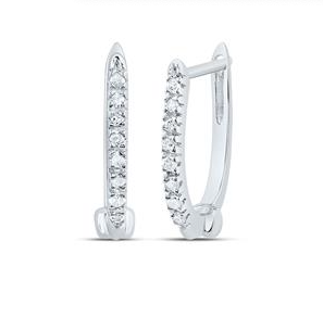 10kt White Gold Womens Round Diamond Hoop Earrings 1/12 Cttw