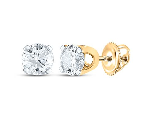 14kt Gold Womens Round Diamond Solitaire Earrings 1/5 Cttw